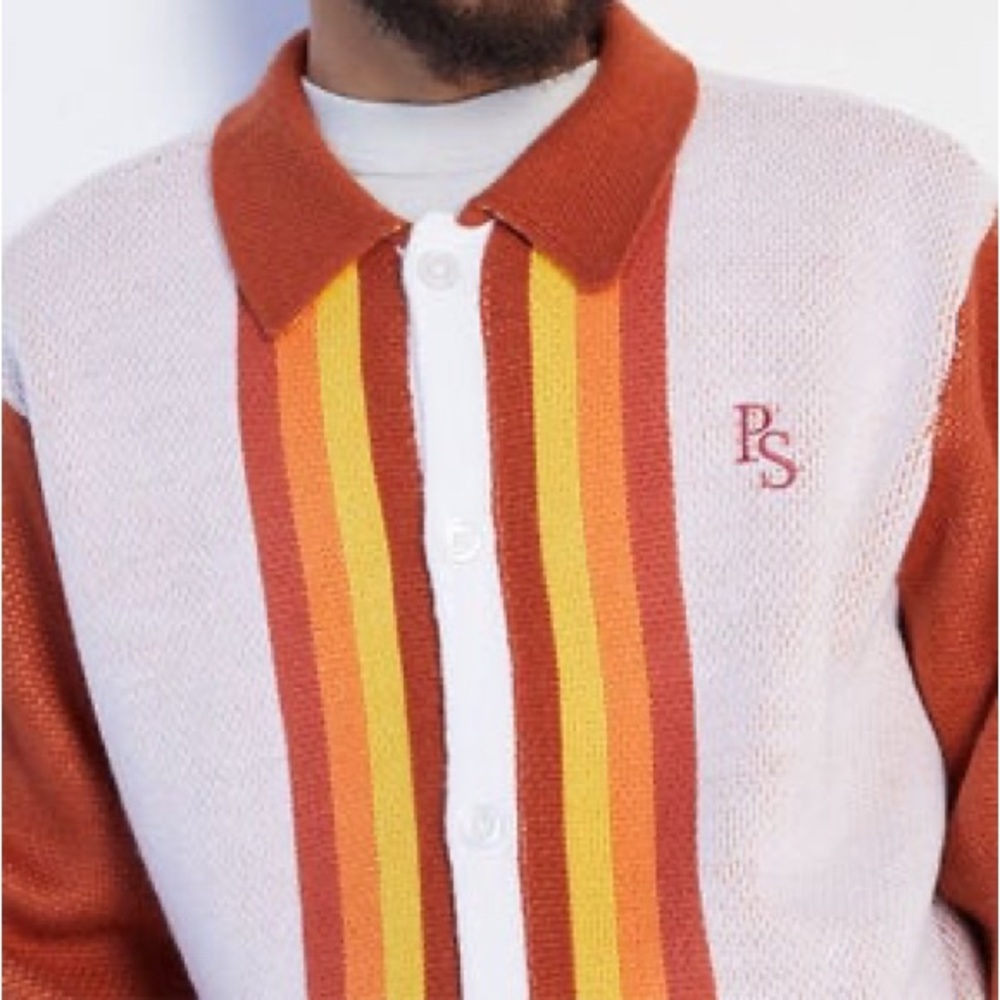 Unisex Striped Knit Polo Cardigan